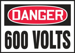 Accuform LELC165VSP OSHA Danger Safety Label: 600 Volts