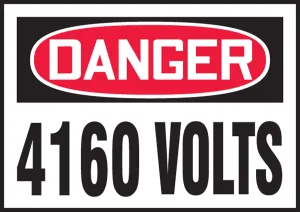 Accuform LELC167VSP OSHA Danger Safety Label: 4160 Volts