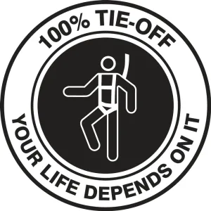 Accuform LHTL078 Hard Hat Stickers: 100% TIE-OFF YOUR LIFE DEPENDS ON IT