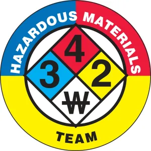 Accuform LHTL130 Hard Hat Stickers: Hazardous Materials Team