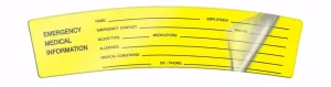 Accuform LHTL250 Self Laminating Hard Hat Decal: Emergency Medical Information - Name - Employee # - Emergency Contact - Phone - Blood Type - Medications - Allergies