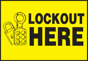 Accuform LLKT431 Lockout/Tagout Label: Lockout Here (Black/Yellow)