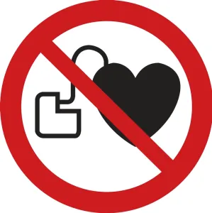 Accuform LSGP6474 ISO Prohibition Safety Label: No Active Implanted Cardiac Devices (2011)