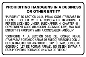 Accuform MACC528XL Bilingual Texas 30.06 Regulation Safety Signs: Prohibiting Handguns In A Business Or Other Entity