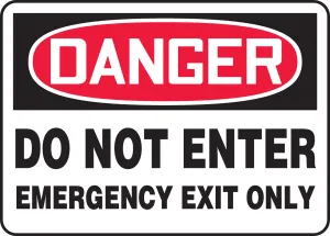 Accuform MADC011VP OSHA Danger Safety Sign: Do Not Enter Emergency Exit Only
