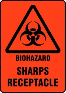 Accuform MBHZ520VS 14" x 10" Safety Sign: Biohazard - Sharps Receptacle, Adhesive Vinyl