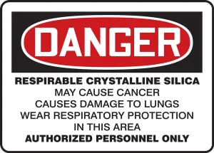 Accuform MCAW045VS OSHA Danger Safety Sign: Respirable Crystalline Silica - May Cause Cancer - Causes Damage To Lungs - Wear Respiratory Protection In This Area