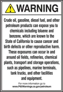 Accuform MCAW355VS 18" x 12" Prop 65 Petroleum Products Warnings Safety Sign: Cancer And Reproductive Harm, Adhesive Vinyl