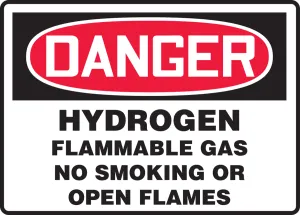 Accuform MCHL156VA OSHA Danger Safety Sign: Hydrogen Flammable Gas No Smoking Or Open Flames