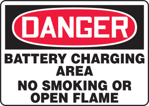 Accuform MCHL265VA OSHA Danger Safety Sign: Battery Charging Area No Smoking Or Open Flame