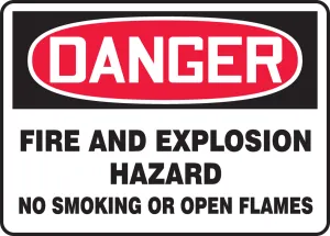 Accuform MCHL276VP OSHA Danger Safety Sign: Fire and Explosion Hazard - No Smoking Or Open Flames