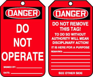 Accuform MDGT211PTP OSHA Danger Safety Tag: Do Not Operate