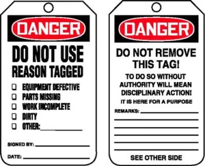 Accuform MDT184CTP OSHA Danger Safety Label: Do Not Use - Reason Tagged