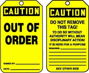 Accuform MDT608PTP OSHA Caution Safety Tag: Out of Order