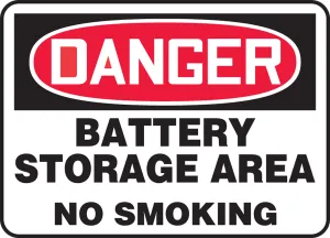 Accuform MELC149VA OSHA Danger Safety Sign: Battery Storage Area No Smoking