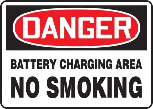 Accuform MELC191XT OSHA Danger Smoking Control Sign: Battery Charging Area