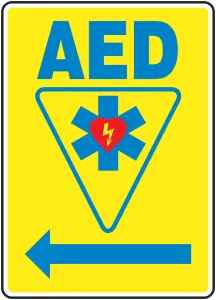 Accuform MFSD416XP Safety Sign: AED (Automated External Defibrillator - Left Arrow)