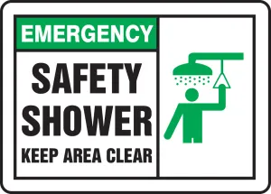 Accuform MFSD929VP Emergency Safety Sign: Safety Shower - Keep Area Clear