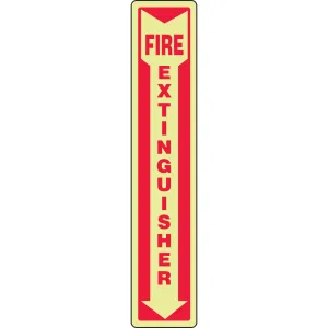 Accuform MFXG551GP Glow-In-The-Dark Safety Sign: Fire Extinguisher (Down Arrow)