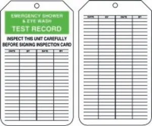 Accuform MGT313PTM Jumbo Safety Tag: Emergency Shower And Eye Wash Test Record