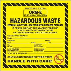 Accuform MHZW06EVP Hazardous Waste Label: Hazardous Waste - ORM-E