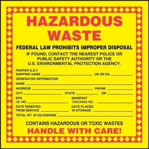 Accuform MHZW09PSP Hazardous Waste Label: Hazardous Waste - Handle With Care