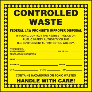 Accuform MHZW18EVC Hazardous Waste Label: Controlled Waste