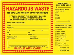 Accuform MHZW27EVC Hazardous Waste Label: Hazardous Waste (Emergency Response Guide)