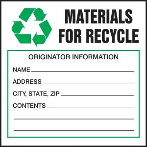 Accuform MHZW45EVP Safety Label: Materials For Recycle