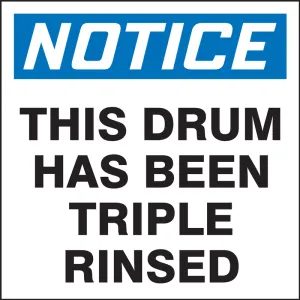Accuform MHZW810EVP OSHA Notice Drum & Container Labels: This Drum Has Been Triple Rinsed