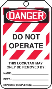 Accuform MLT406PTM OSHA Danger Lockout Tag: Do Not Operate
