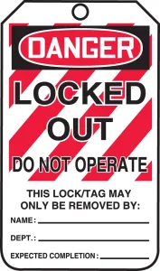 Accuform MLT407LTM OSHA Danger Safety Tags: Locked Out - Do Not Operate