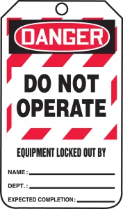 Accuform MLT409LTP OSHA Danger Lockout Tag: Do Not Operate - Equipment Locked Out By