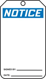 Accuform MNT101PTM OSHA Notice Safety Tag: Blank