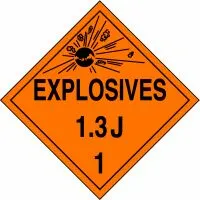 Accuform MPL124MG1 DOT Placard: Hazard Class 1 - Explosives & Blasting Agents (1.3J)