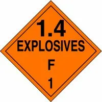 Accuform MPL131VP1 DOT Placard: Hazard Class 1 - Explosives & Blasting Agents (1.4F)