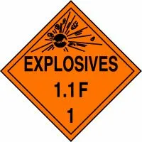 Accuform MPL16MG1 DOT Placard: Hazard Class 1 - Explosives & Blasting Agents (1.1F)