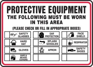 Accuform MPPE537XV 10" x 14" Safety Sign: Protective Equipment - The Following Must Be Worn In This Area - Please Check Or Fill In Appropriate Boxes, Adhesive Dura-Vinyl