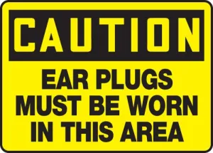 Accuform MPPE630VS 10" x 14" OSHA Caution Safety Sign: Ear Plugs Must Be Worn In This Area, Adhesive Vinyl