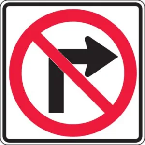 Accuform MR32RHP 24" x 24" Lane Guidance Sign: No Right Turn, High Intensity Prismatic