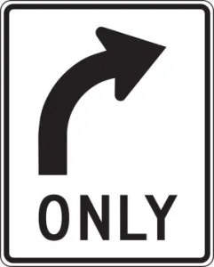 Accuform MR35RHP 30" x 24" Lane Guidance Sign: Right Turn Only (Arrow), High Intensity Prismatic
