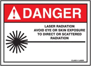 Accuform MRAD032VA 10" x 14" ANSI Danger Safety Sign: Laser Radiation - Avoid Eye Or Skin Exposure To Direct Or Scattered Radiation, Aluminum