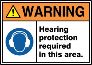Accuform MRPE311VS 10" x 14" ANSI ISO Warning Safety Signs: Hearing Protection Required In This Area., Adhesive Vinyl
