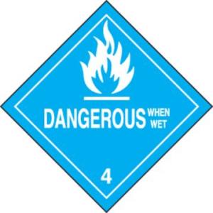 Accuform MSL402EV5 4" x 4" DOT Shipping Labels: Hazard Class 4: Dangerous When Wet, Adhesive Poly