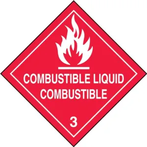 Accuform MSLSP5EV5 4" x 4" Bilingual DOT Shipping Labels: Hazard Class 3: Combustible Liquid (English, Español)
