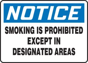 Accuform MSMK827XT 7" x 10" OSHA Notice Safety Sign: Smoking Prohibited Except In Designated Areas, Dura-Plastic