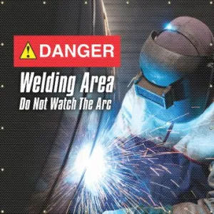 Accuform PWD108RD 6-ft x 6-ft ONE-WAY Printed Welding Screens: Danger - Welding Area - Do Not Watch The Arc, Red