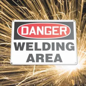 Accuform PWD114RD 6-ft x 8-ft ONE-WAY Printed Welding Screens: Danger - Welding Area, Red