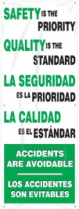 Accuform SBMBR613 74"h x 28"w - SINGLE SIDED Bilingual Safety Banner: Safety Is The Priority - Quality Is The Standard, Aluminum, Bilingual - Spanish/English