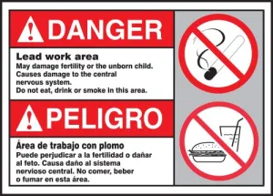 Accuform SBMCAW189XT 10" x 14" Bilingual ANSI Danger Safety Sign: Lead Work Area (English, Español), Dura-Plastic, Bilingual - Spanish/English